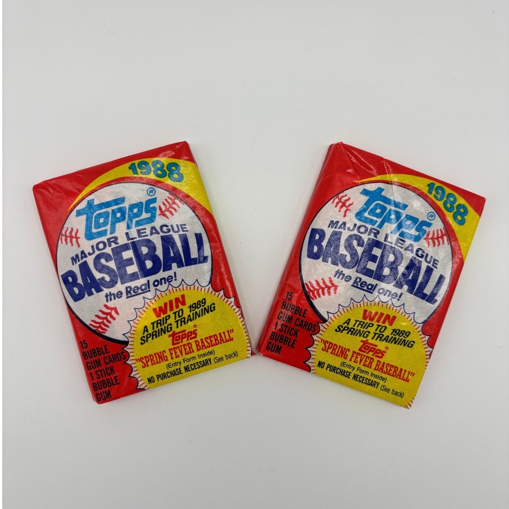 2 Pack Lot 1988 Topps Major League Baseball Unopened Wax Packs Sealed Vintage